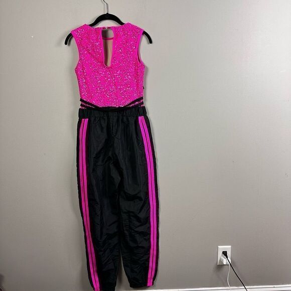 Weissman’s No tears left to cry pink black sequin striped jogger dance costume j - Picture 2 of 10